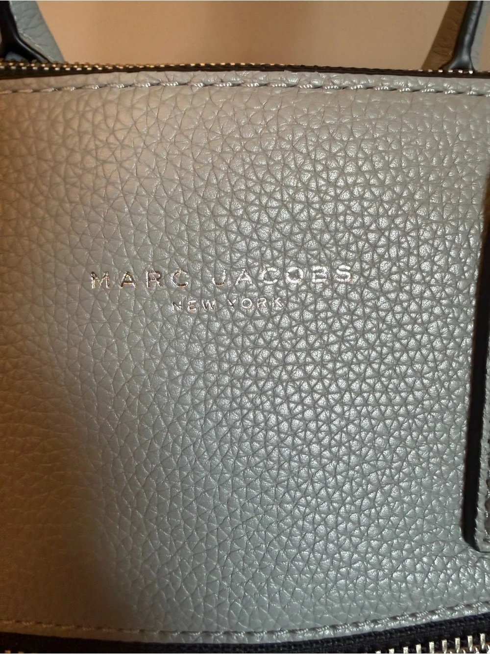Marc Jacobs Light Gray Pebbled Leather Satchel with Striped Strap